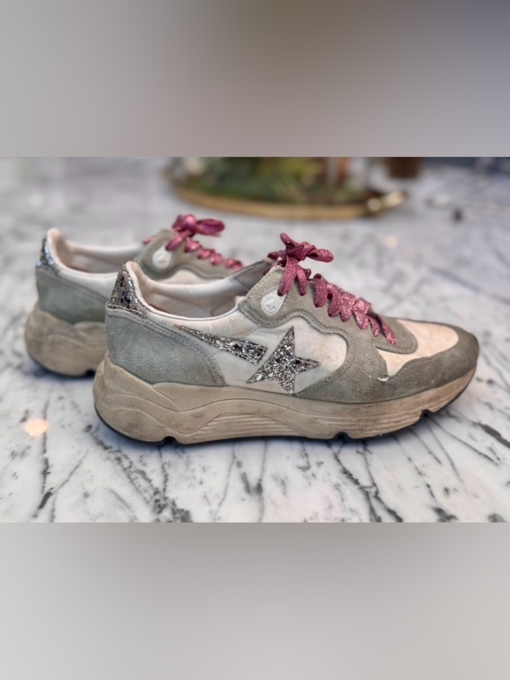 Golden Goose Glitter Star Platform Sneakers - Pink Laces